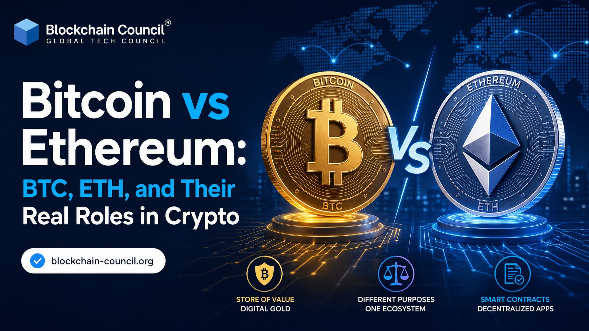 Bitcoin vs Ethereum: BTC, ETH, and Their Real Roles in Crypto