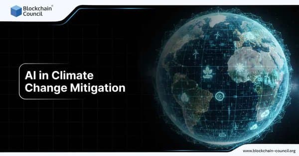 Glowing digital Earth with icons of renewable energy, nature, and climate symbols, representing AI’s role in addressing climate change.