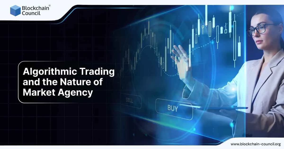 A woman uses a digital interface showing financial graphs and buy/sell options, representing algorithmic trading driven by AI and automation.