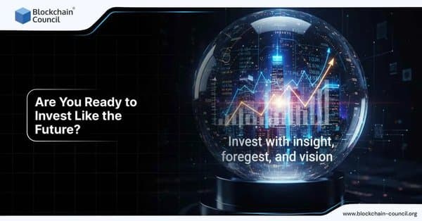 Glass crystal ball showing a city skyline with charts and rising trend lines, emphasizing future-focused investment strategies.