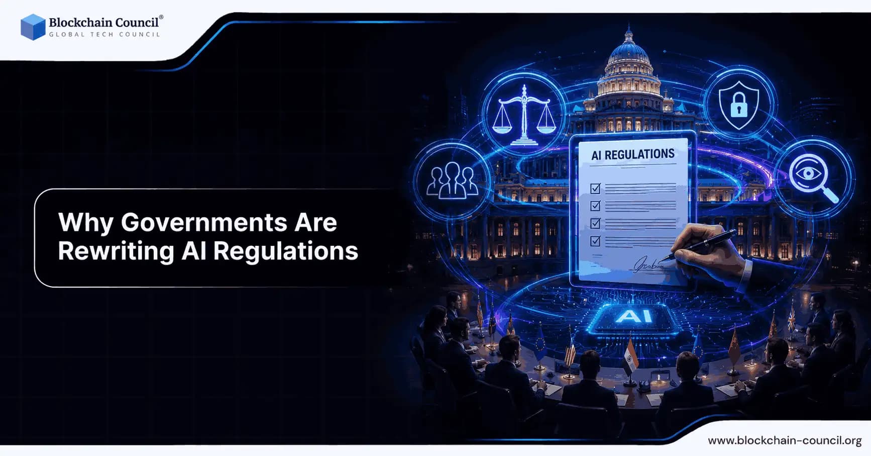 Why Governments Are Rewriting AI Regulations in 2026 Artificial intelligence has evolved from a promising technology into a global economic, political, and societal force. In just a few years, AI systems have transformed industries, reshaped workforce structures, accelerated automation, influenced elections, generated content at massive scale, and changed how businesses and governments operate. As AI capabilities continue advancing rapidly, governments worldwide are recognizing that older regula