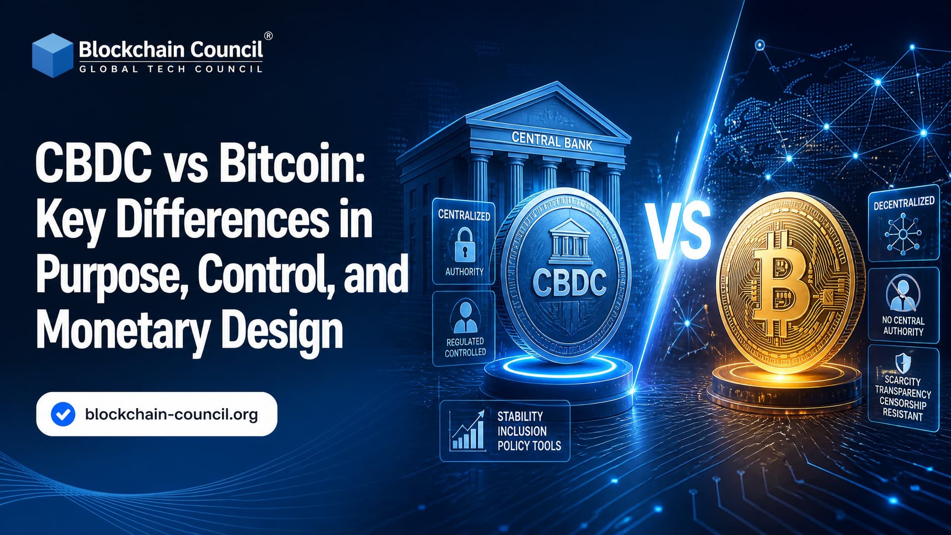 CBDC vs Bitcoin: Key Differences in Purpose, Control, and Monetary Design