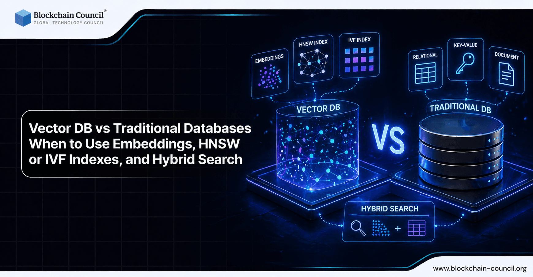 Vector DB vs Traditional Databases: When to Use Embeddings, HNSW or IVF Indexes, and Hybrid Search