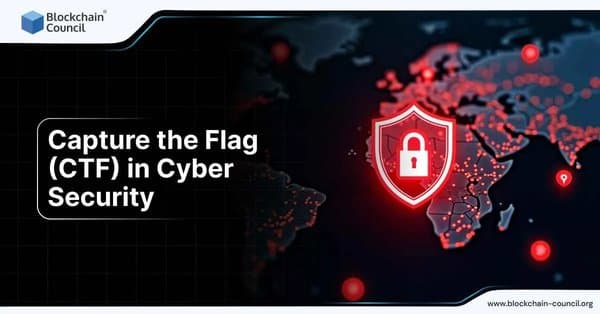 Capture the Flag (CTF) competition in cybersecurity with digital shield and lock icon highlighting global security challenges.