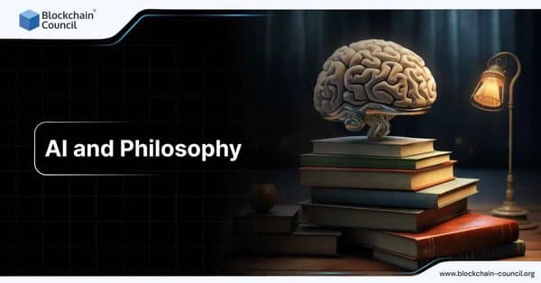 Human brain placed on top of stacked books under a soft lamp, depicting the intersection of AI and philosophical thought.