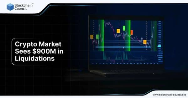 Crypto market faces $900M in liquidations with trading chart displayed