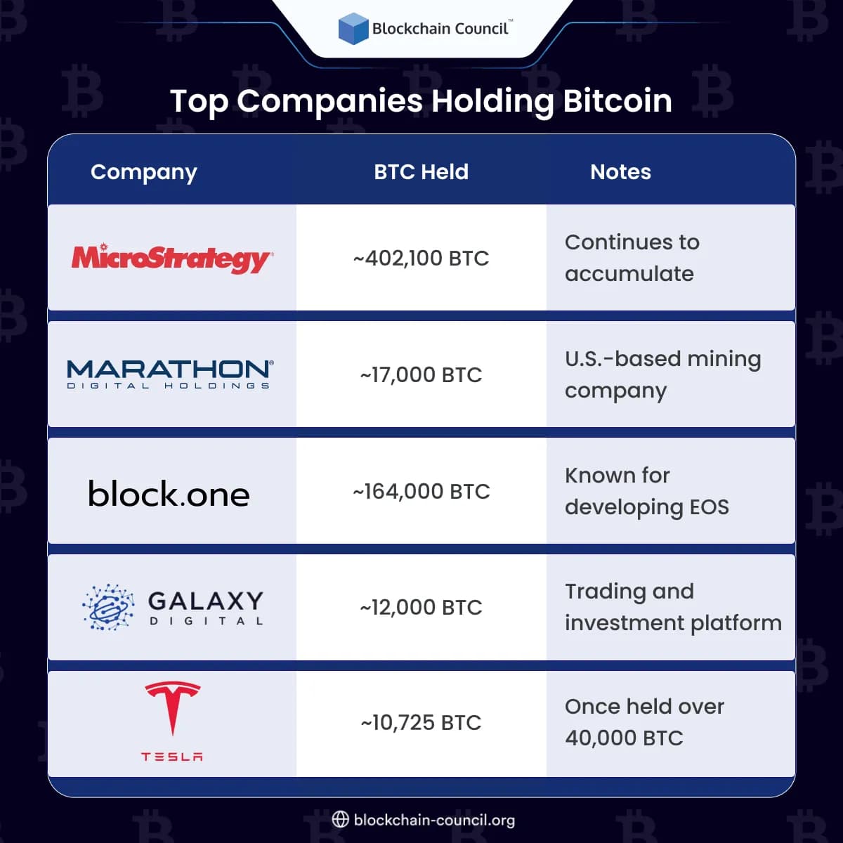 Top Companies Holding Bitcoin 