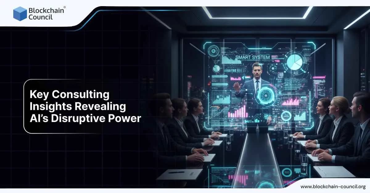 Business team in a meeting analyzing futuristic AI data visualizations labeled “Smart System.”