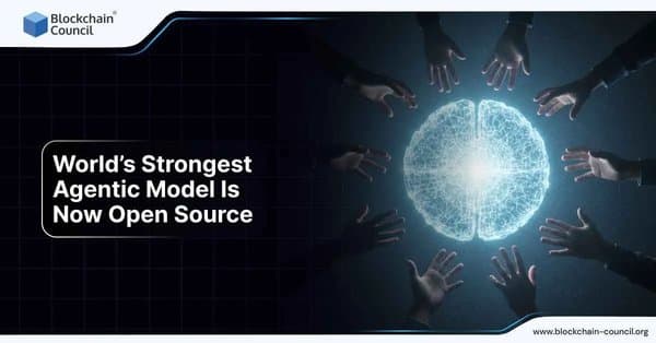 Hands surrounding a glowing neural sphere symbolizing the world’s strongest AI model.
