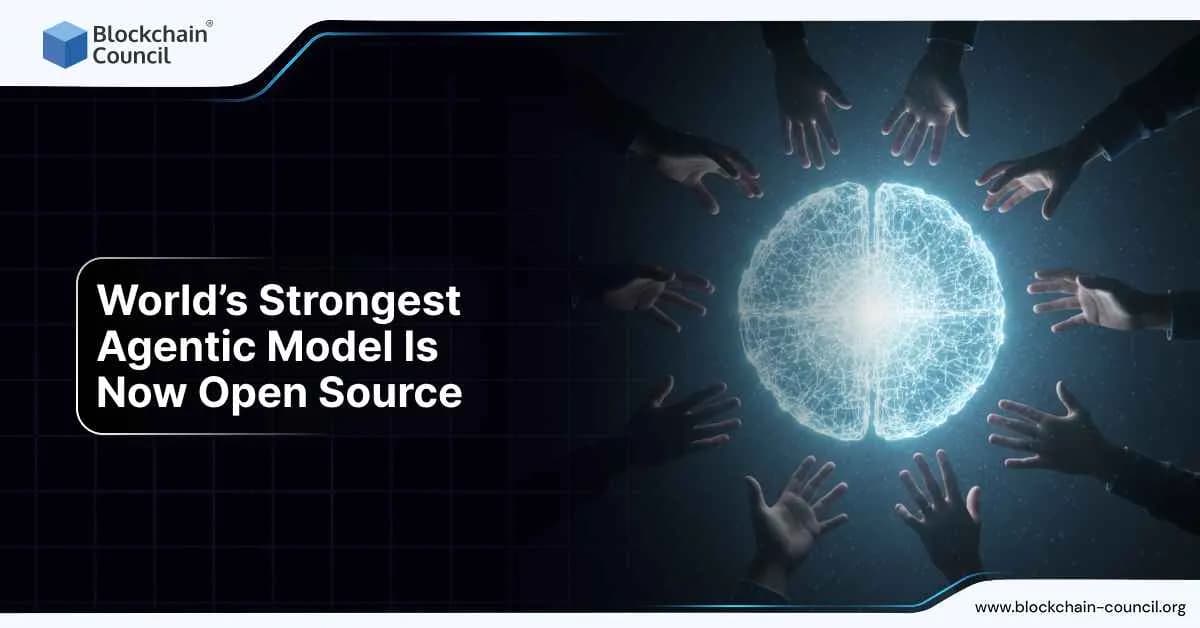 Hands surrounding a glowing neural sphere symbolizing the world’s strongest AI model.