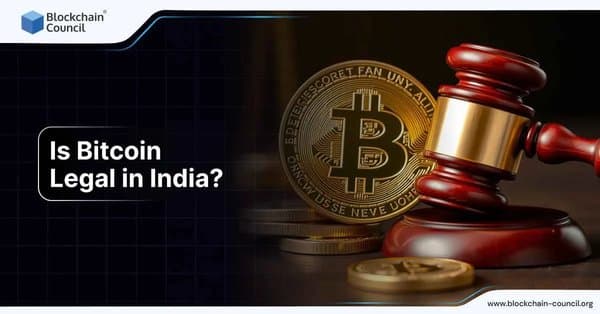 A Bitcoin coin next to a gavel, symbolizing the legal debate around Bitcoin’s status in India, with a focus on cryptocurrency regulations.