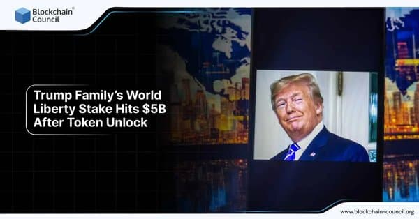 Image showing former U.S. President Donald Trump with the text "Trump Family’s World Liberty Stake Hits $5B After Token Unlock" representing the impact of token unlocking on the Trump family’s stake.