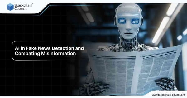 A humanoid robot reading a newspaper, symbolizing AI's role in detecting and combating misinformation and fake news in today's media landscape.