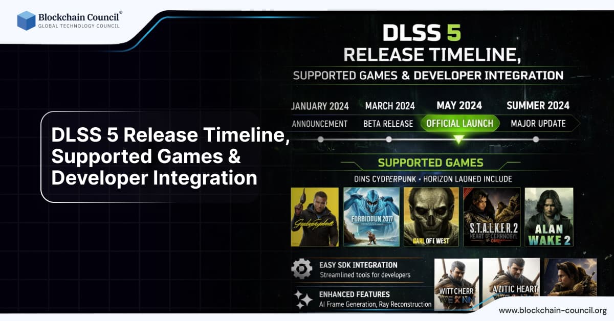 DLSS 5 game integration showing timeline and supported titles