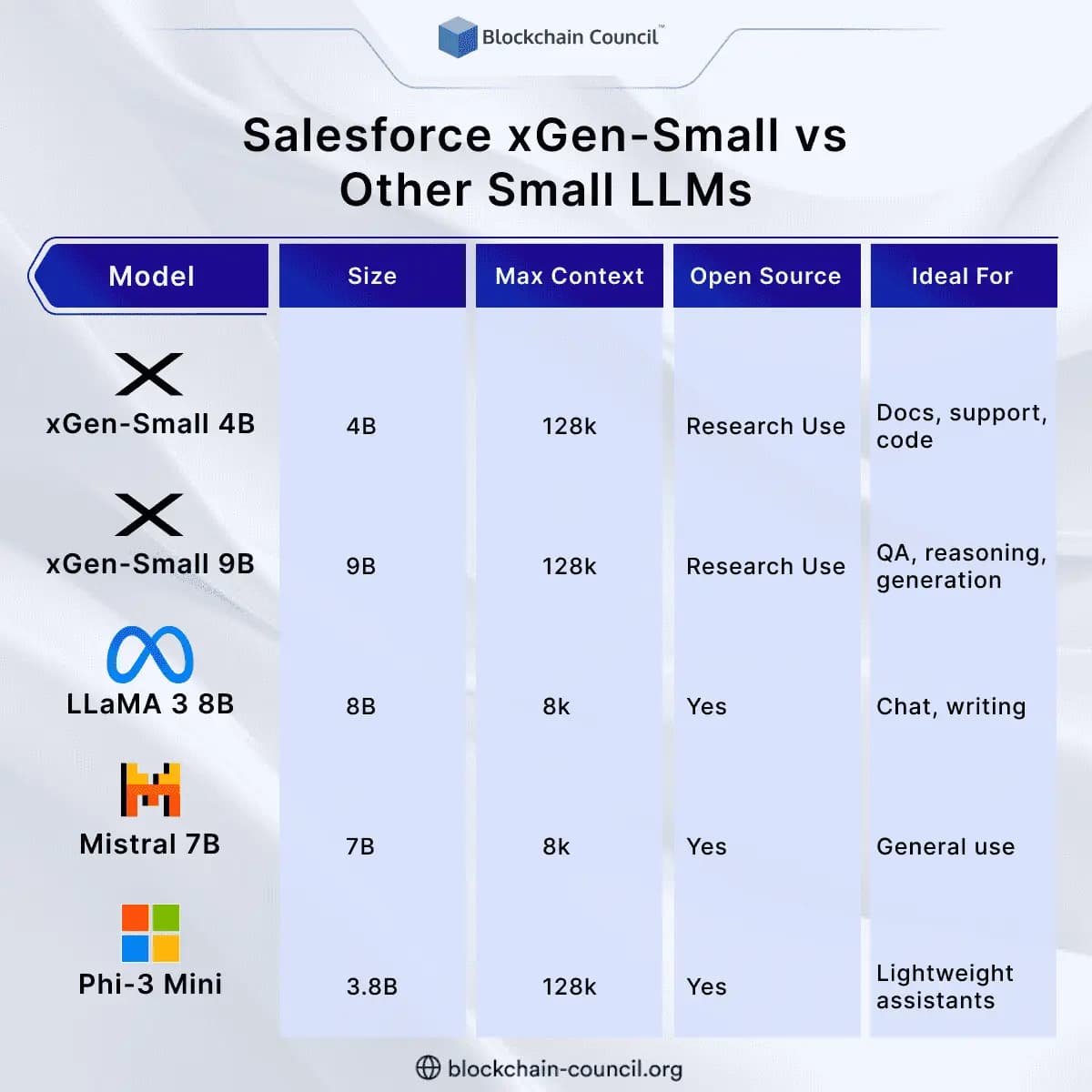 Salesforce xGen-Small vs Other Small LLMs