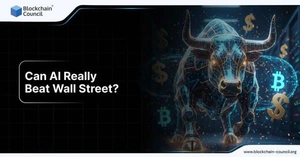 Digital illustration of a glowing bull surrounded by Bitcoin and dollar symbols, representing the question of whether AI can outperform Wall Street trading.