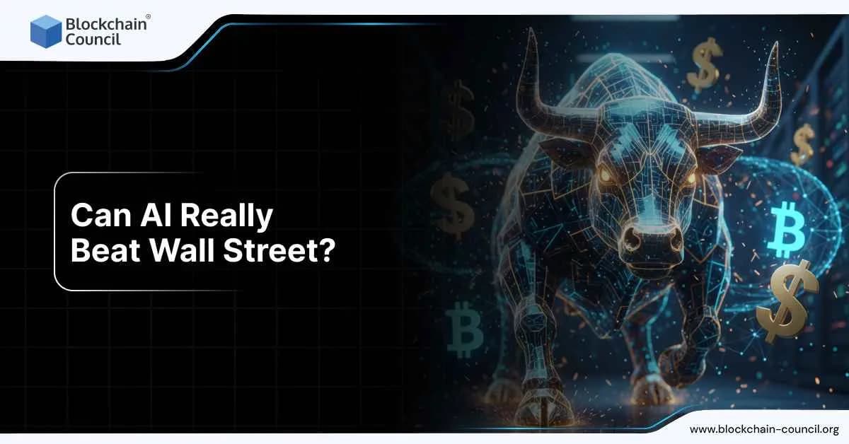 Digital illustration of a glowing bull surrounded by Bitcoin and dollar symbols, representing the question of whether AI can outperform Wall Street trading.