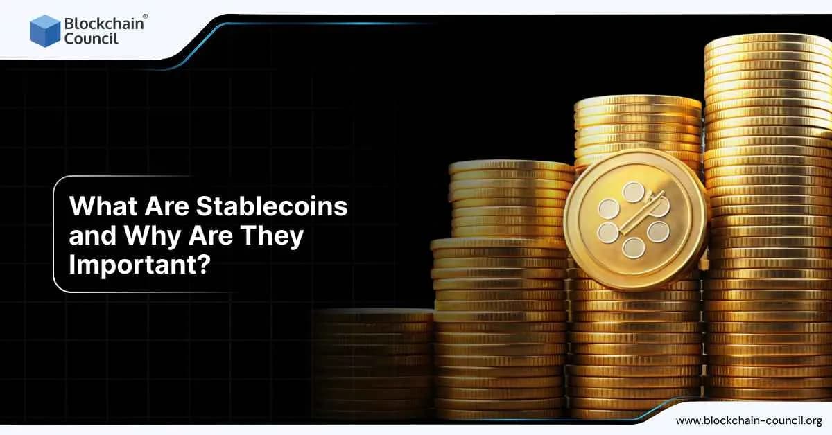 Stacks of golden coins with a glowing token symbolizing stablecoins, representing their role in maintaining price stability in the crypto economy.