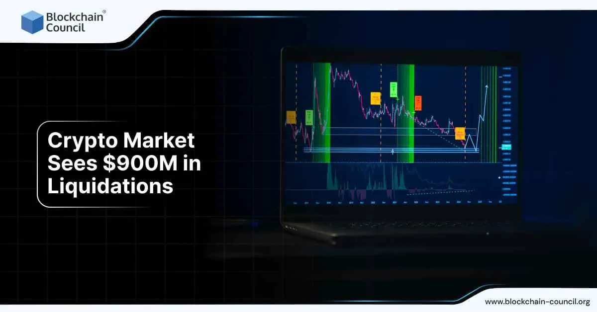 Crypto market faces $900M in liquidations with trading chart displayed