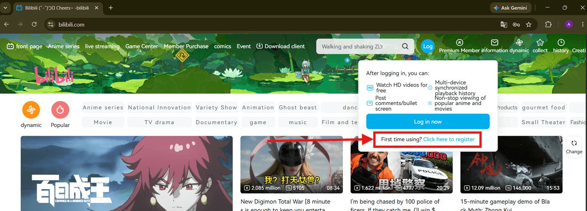 Choose the first-time-user registration option from the login window.