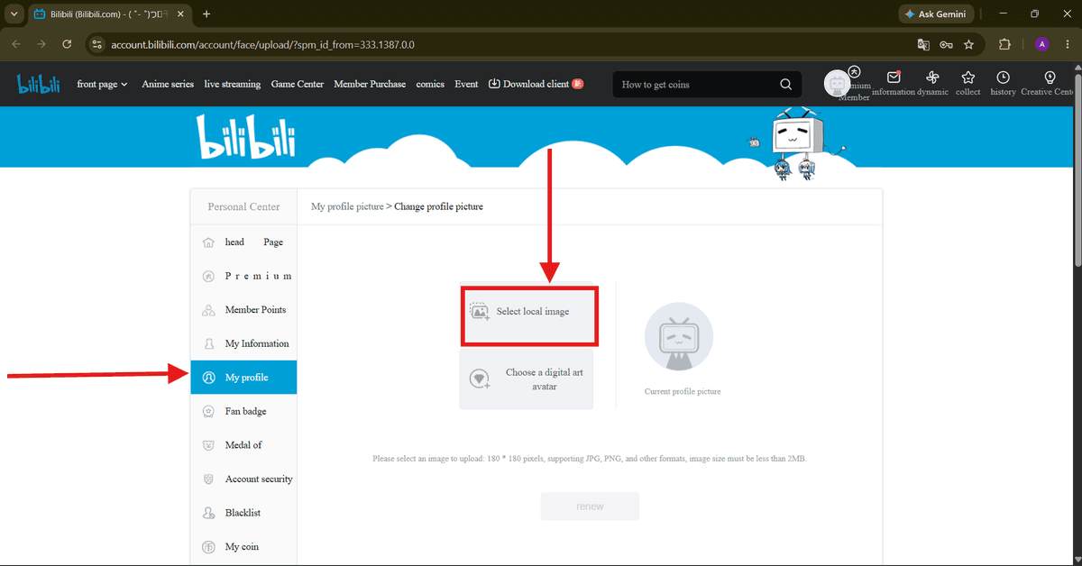Use Select local image to add a profile picture.