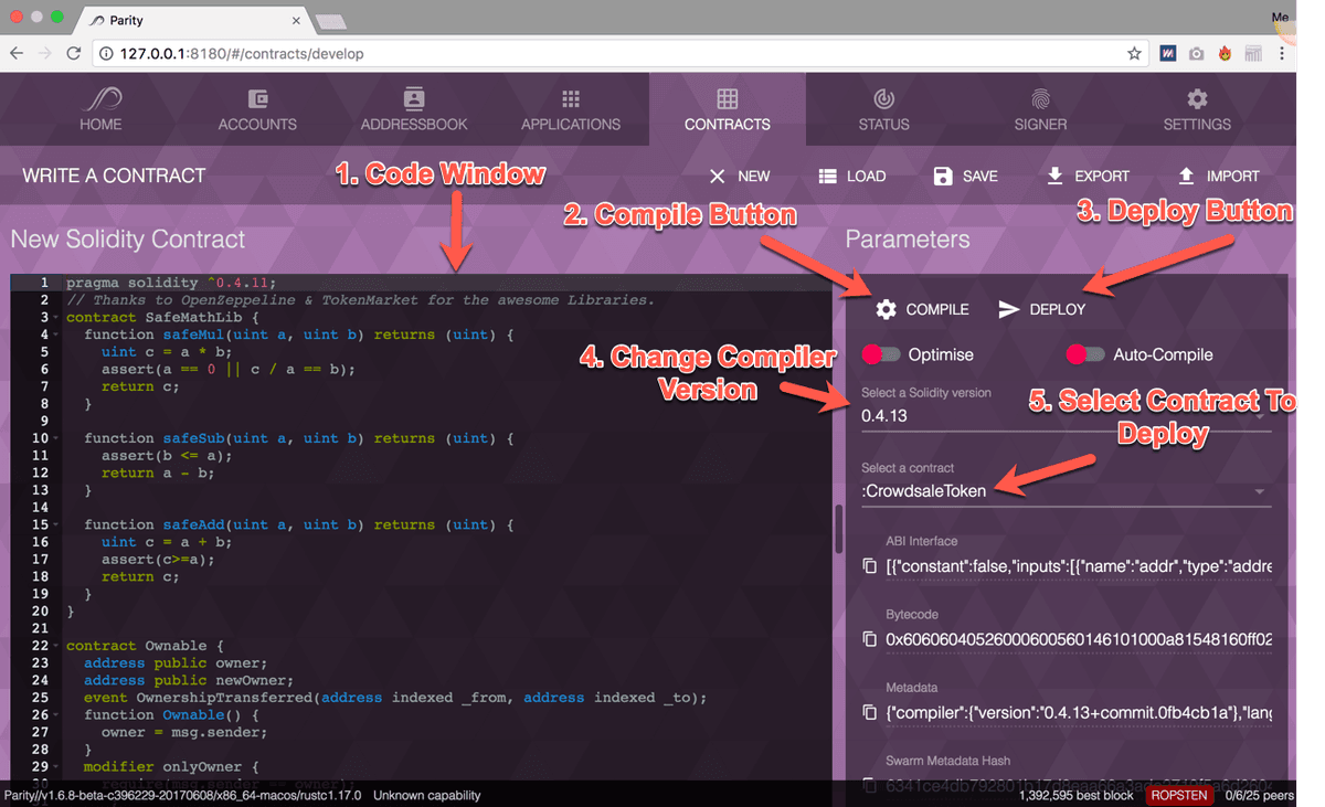 Parity smart contract development interface for ethereum based decentralized application