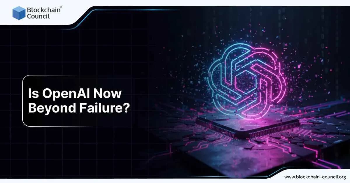 Glowing OpenAI logo emerging from a computer chip symbolizing AI resilience and dominance.