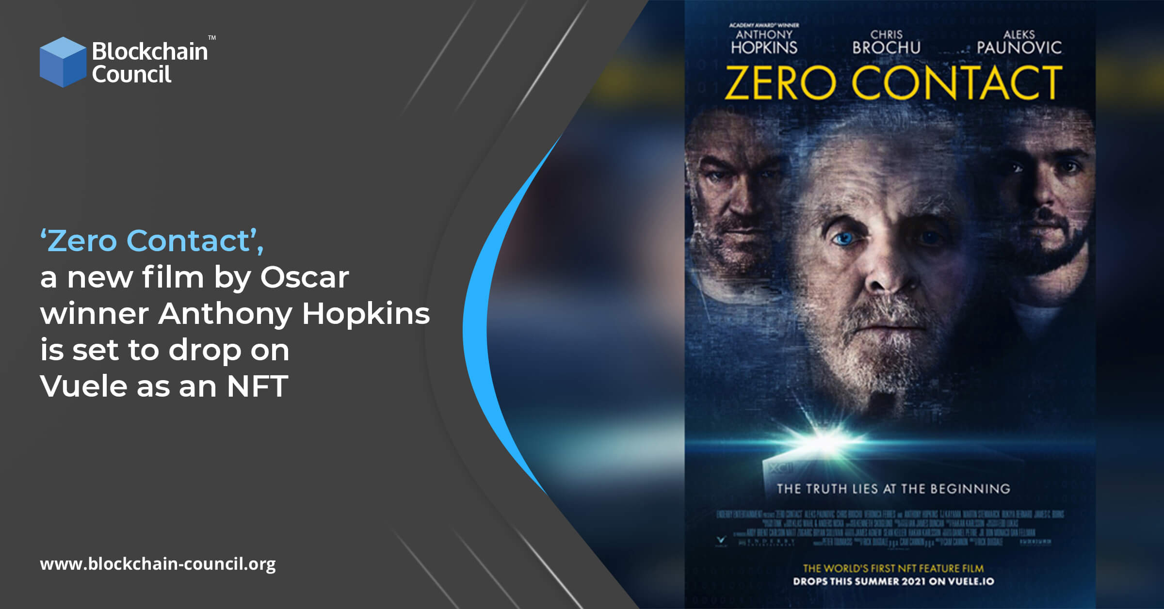 ‘Zero Contact’, a new film by Oscar winner Anthony Hopkins is set to drop on Vuele as an NFT