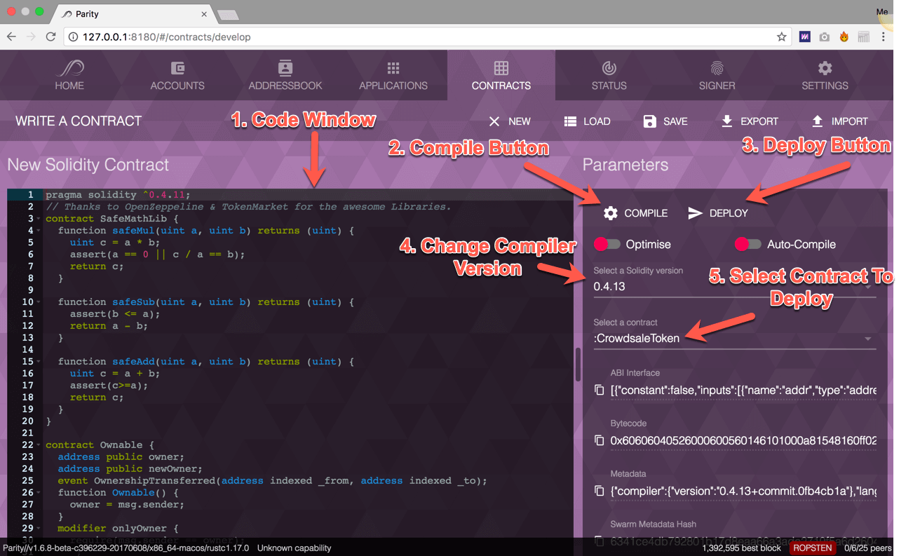 Parity smart contract development interface for ethereum based decentralized application