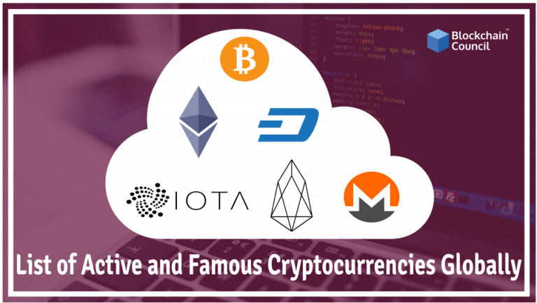 List of Active and Famous Cryptocurrencies Globally