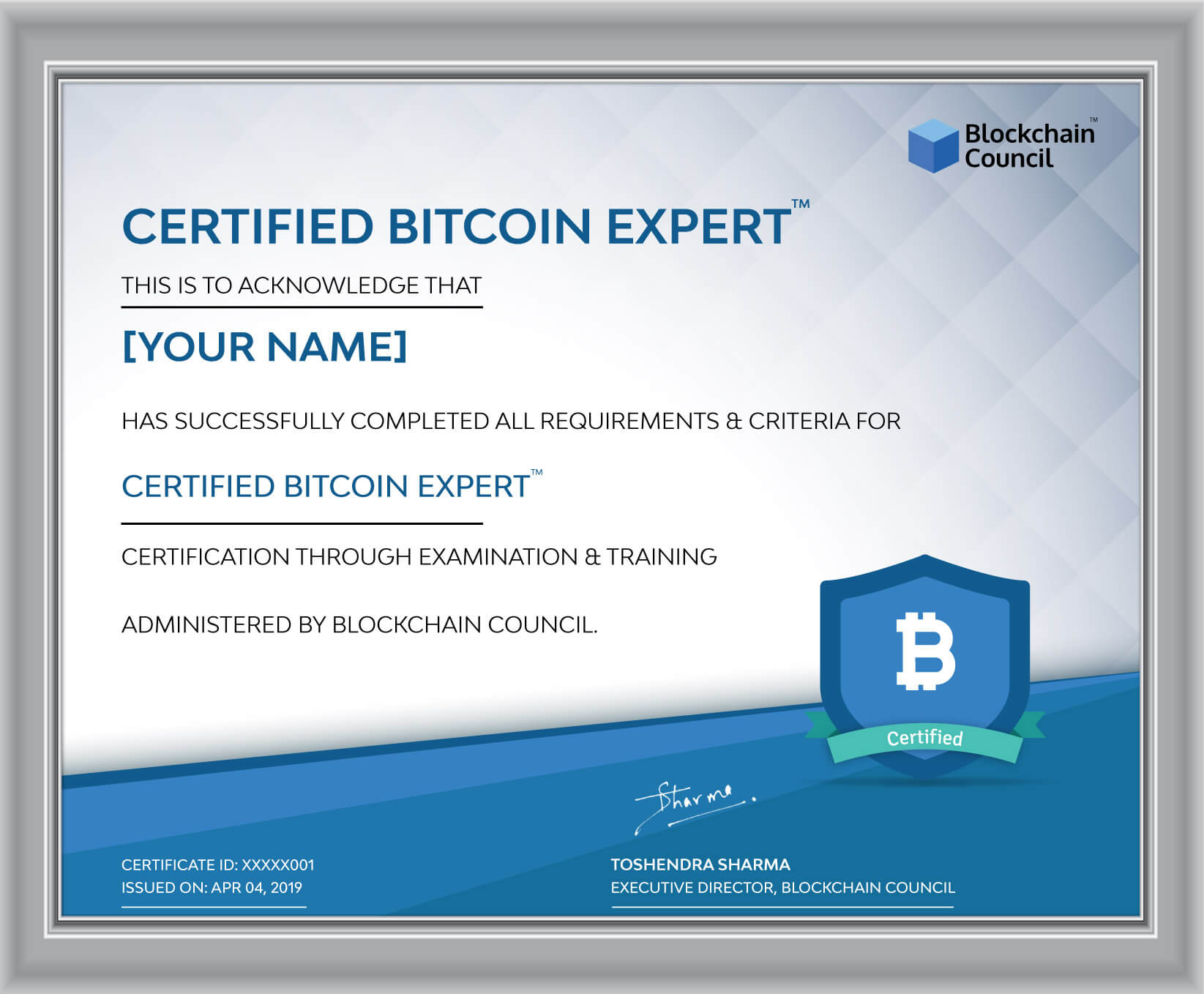 bitcoin certificate