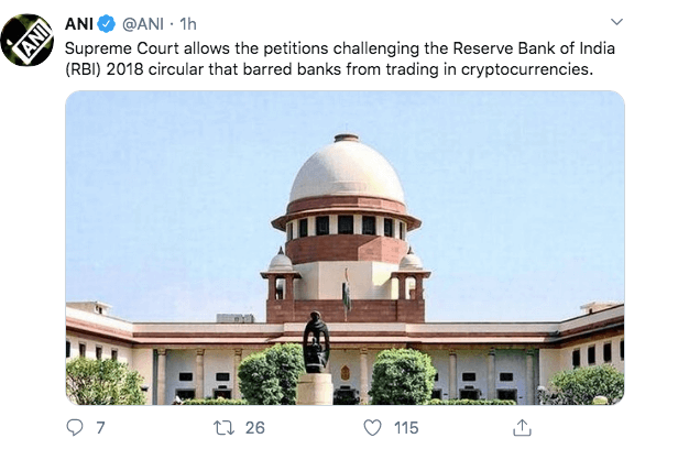 Indian Supreme Court Lifts Ban on Cryptocurrency Trading