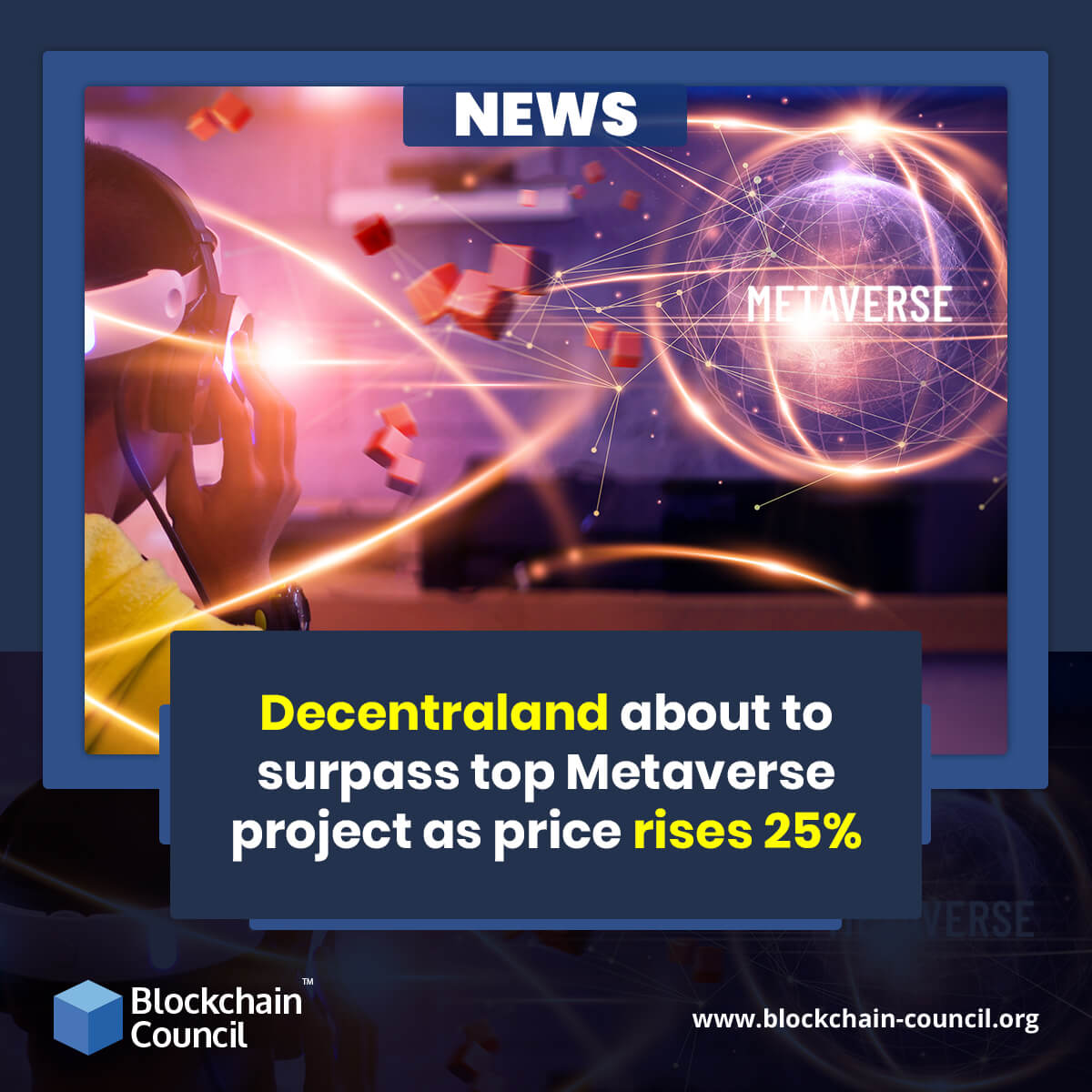Decentraland about to surpass top Metaverse project as price rises 25%