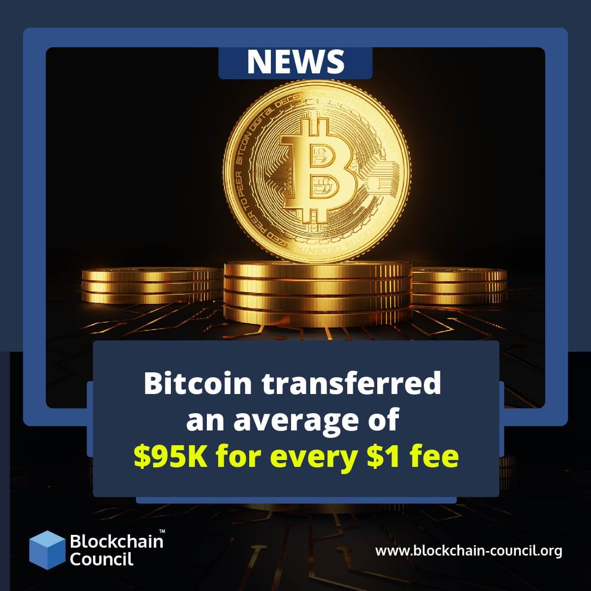 Bitcoin transferred an average of $95K for every $1 fee