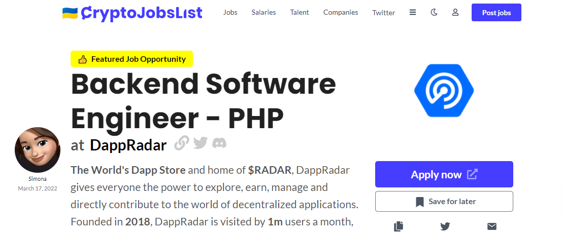 Backend Software Engineer-PHP at DappRadar