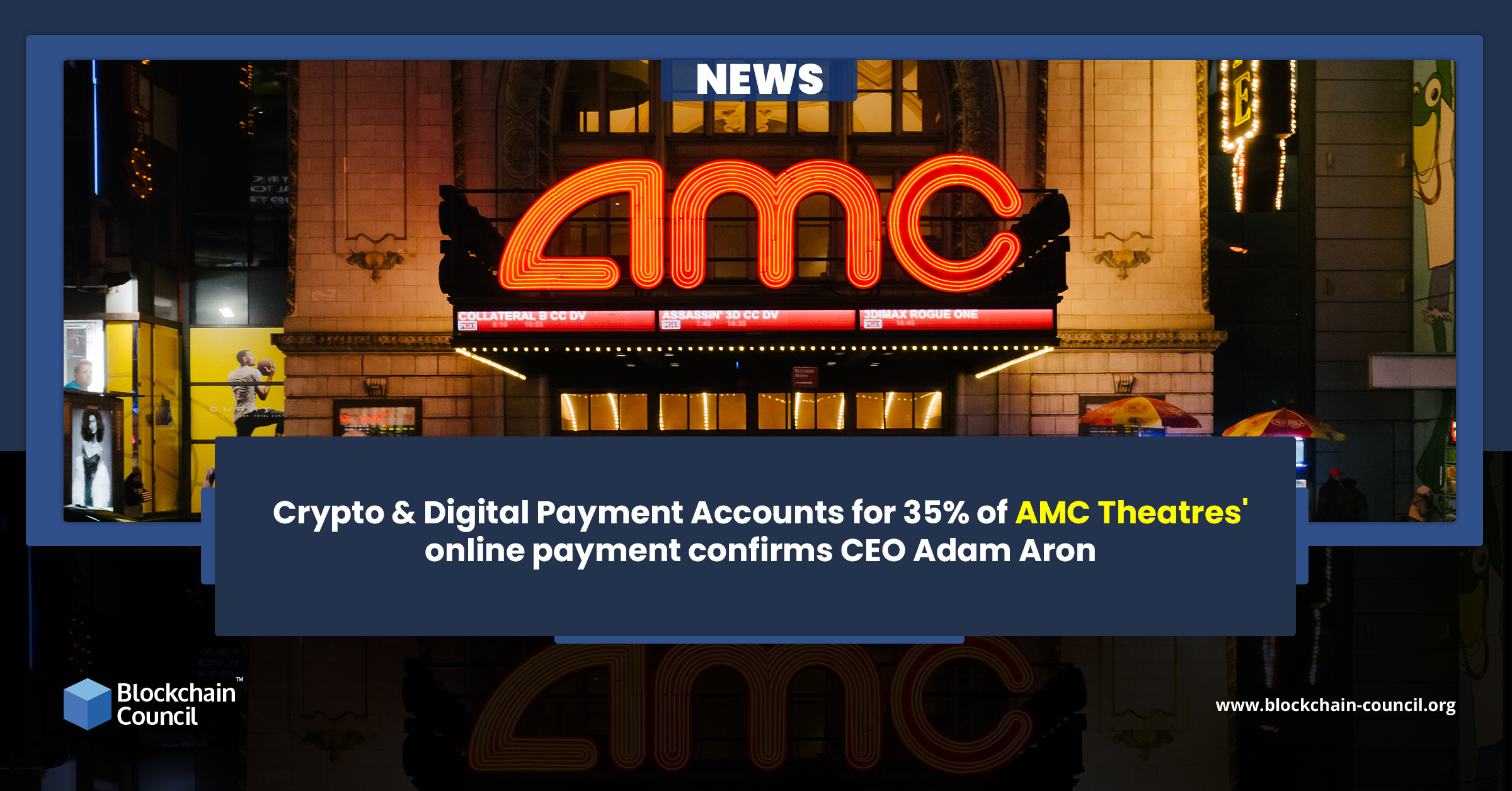 Crypto & Digital Payment Accounts for 35% of AMC Theatres' online payment confirms CEO Adam Aron