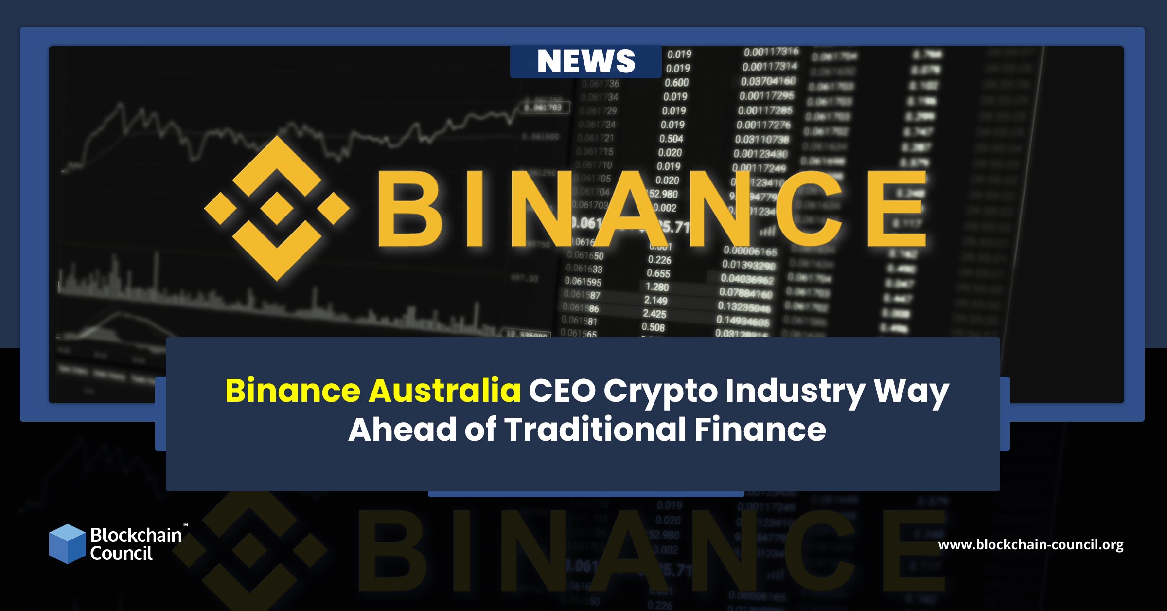 Binance Australia CEO Crypto Industry Way Ahead of Traditional Finance