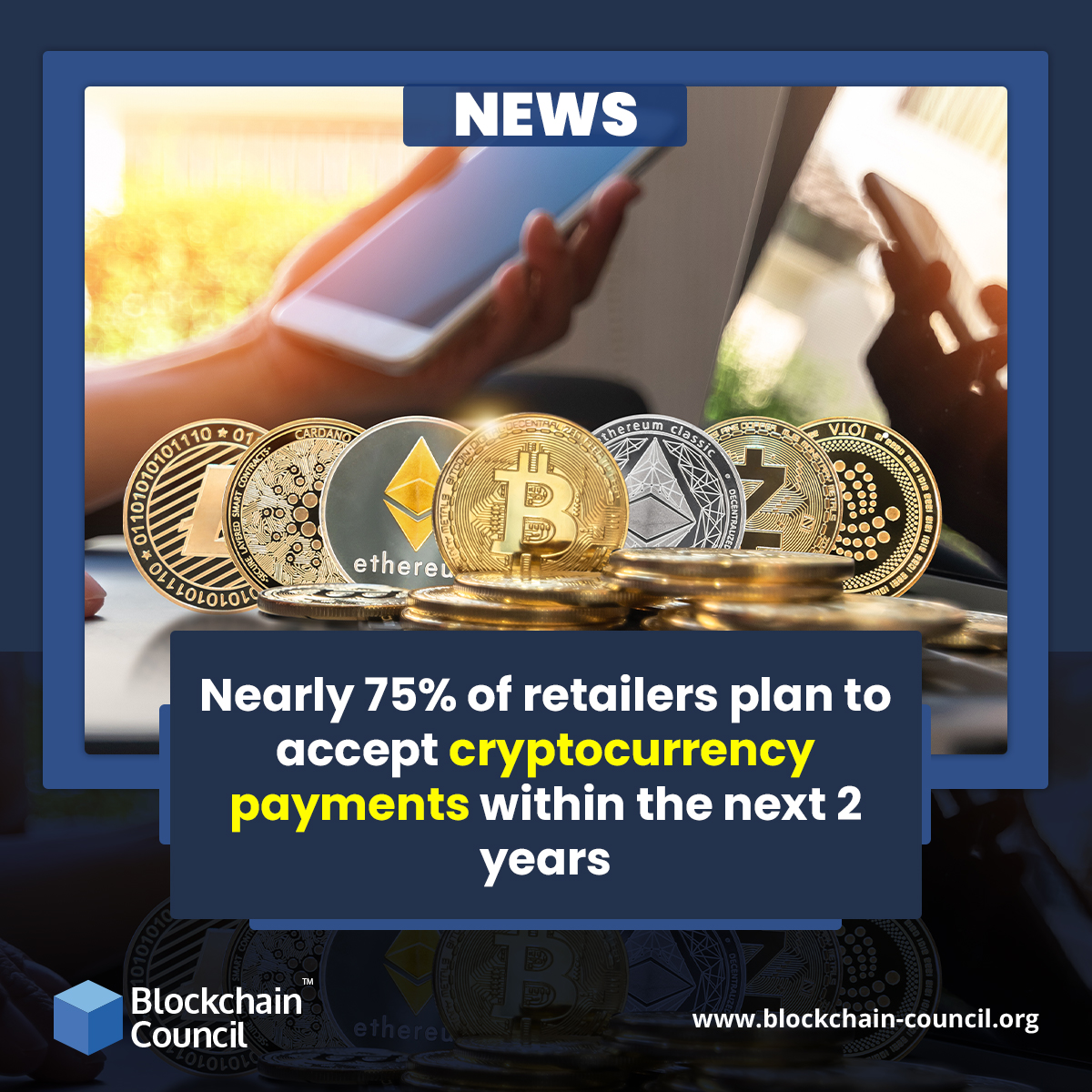 Nearly 75% of retailers plan to accept cryptocurrency payments within the next 2 years