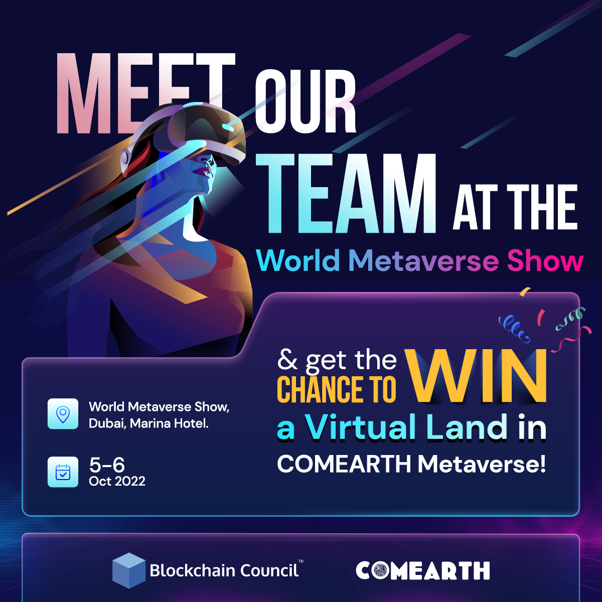 Meet our team at the World Metaverse Show & get the chance to win a Virtual Land in COMEARTH Metaverse!